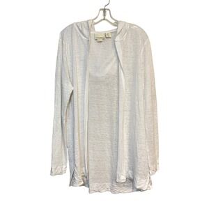Cynthia Rowley Top Linen Hooded Open Front Cardigan Shirt Long Sleeve White XL
